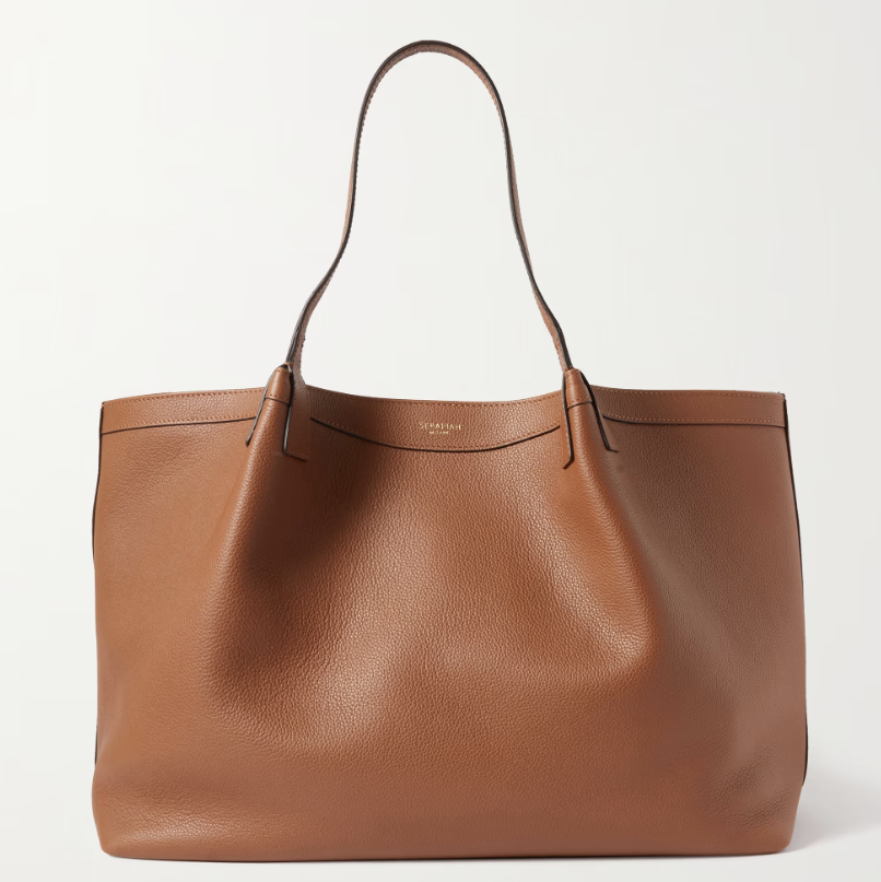 Anagram small debossed textured-leather tote
