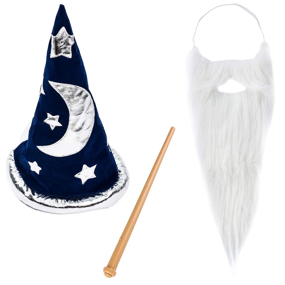 Wizard Costume Hat, Beard & Wand