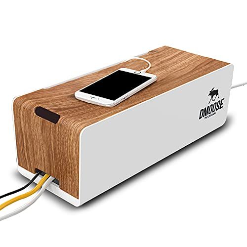 Cable Management Box, 2 Pack - White Cord Organizer with Wood Top