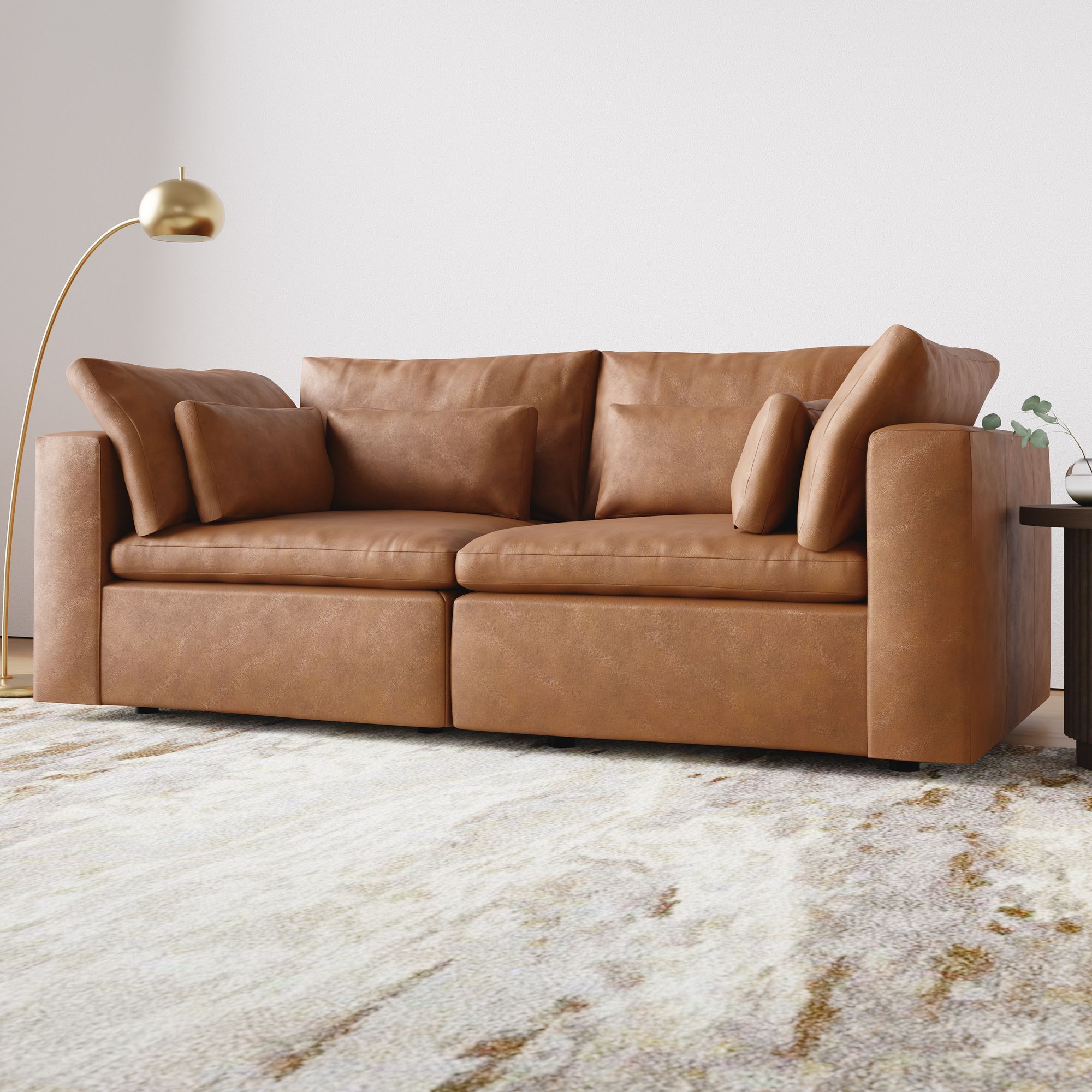 Taupe leather deals sofa and loveseat