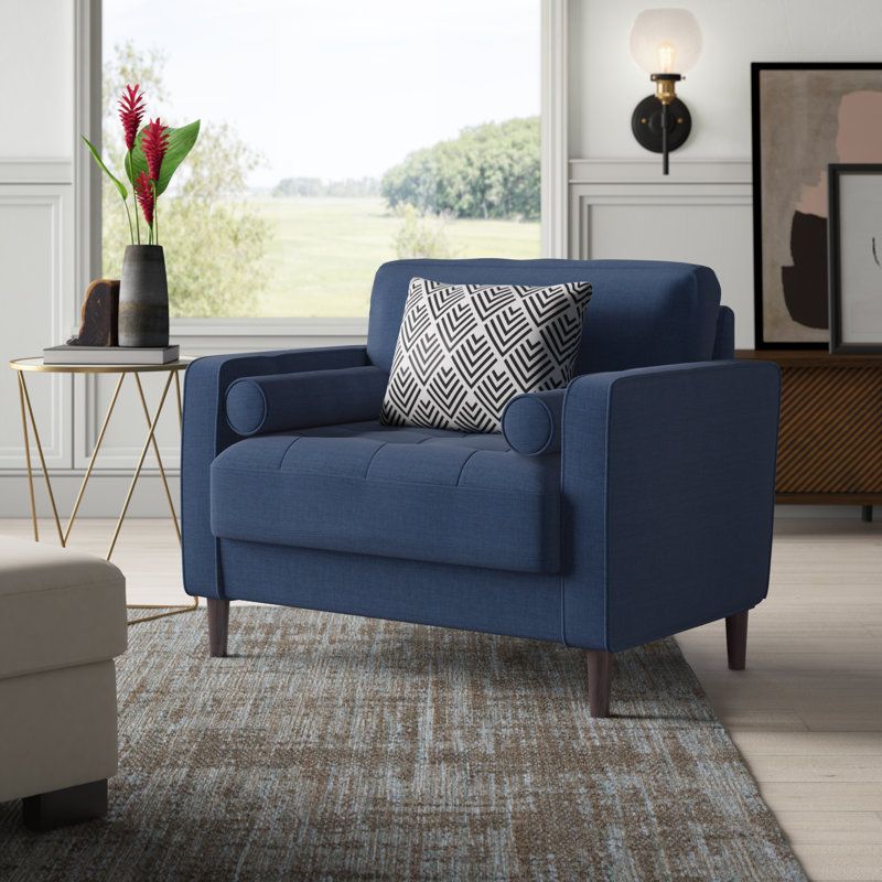 Blue oversized deals chair with ottoman