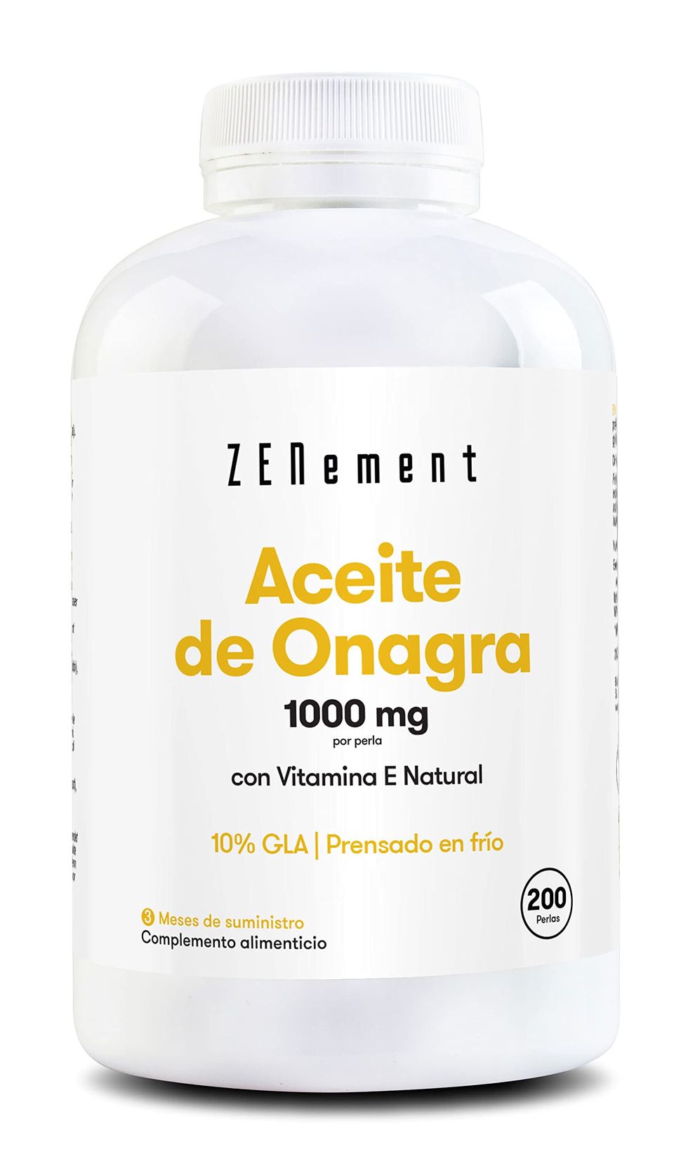 Aceite de Onagra con Vitamina E | 1000 mg x 200 perlas| Calidad Premium, Prensado en frío, 10% GLA | Equilibrio hormonal de las mujeres | Salud de piel y huesos | 100% Natural | de Zenement