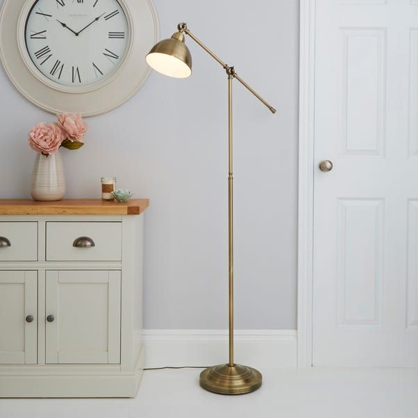 Lever Arm Antique Brass Floor Lamp