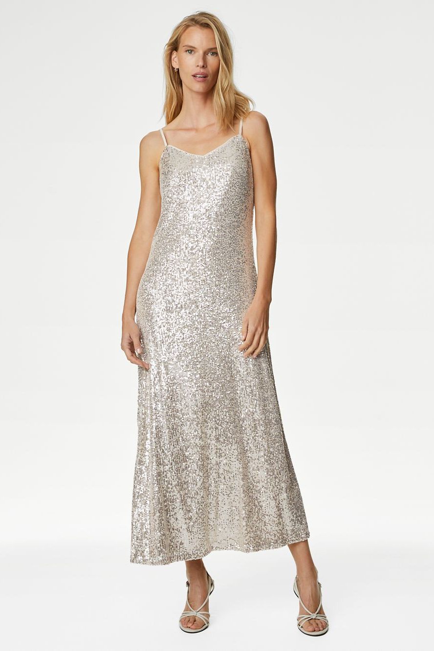 Georgina Sequin Maxi Dress with Recycled Polyester Gold