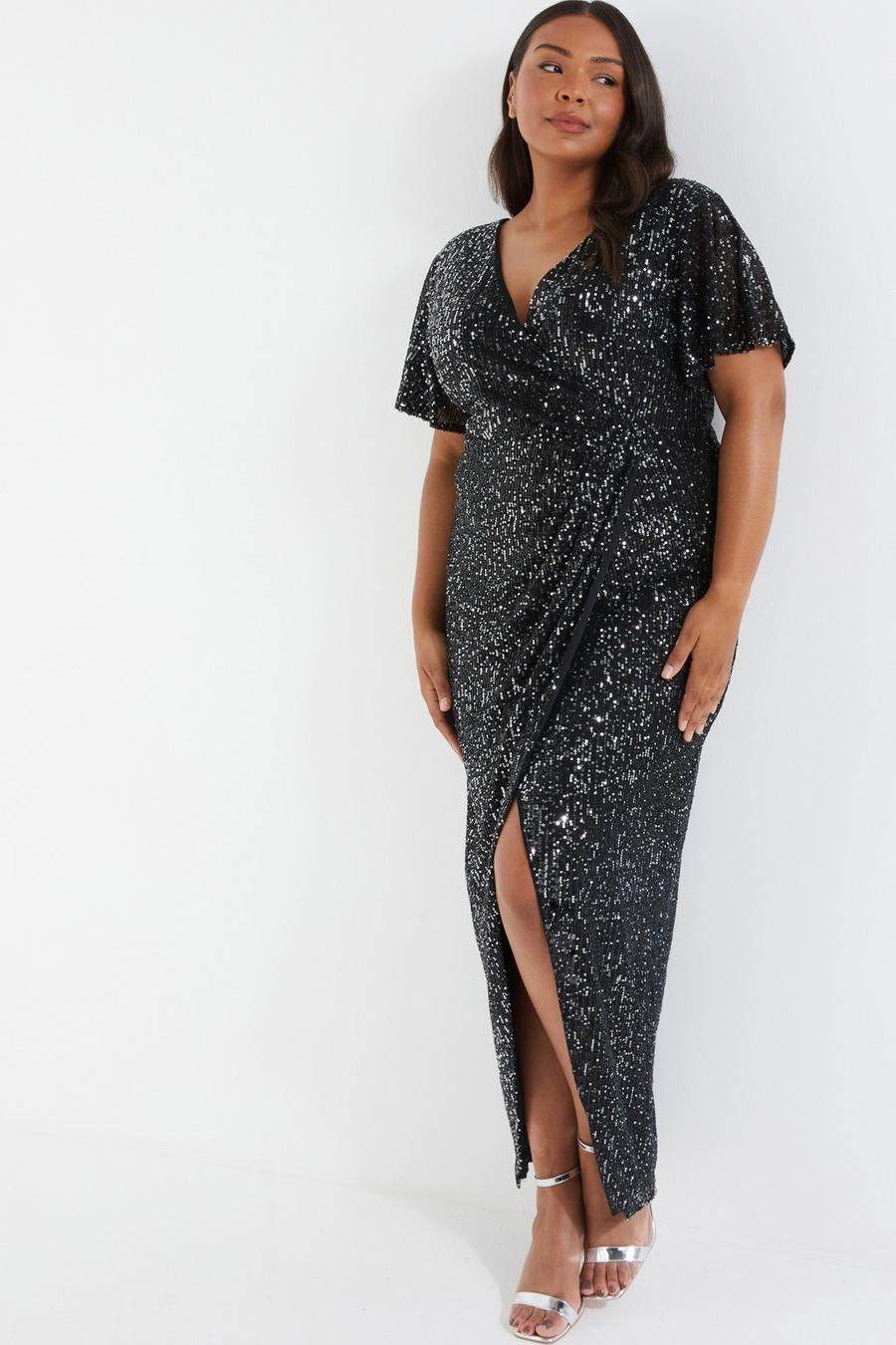 Quiz black and gold sequin clearance maxi dress