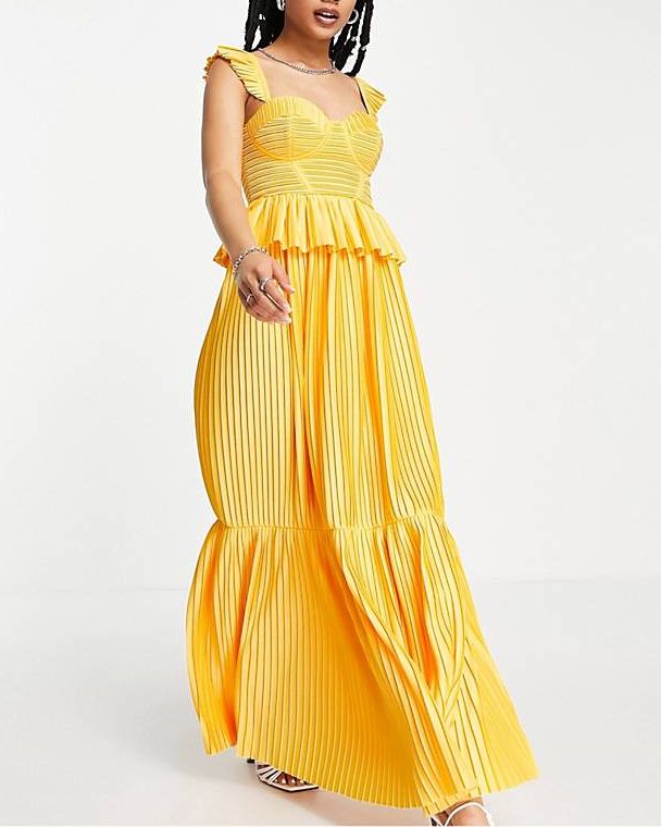 Petite corset detail pleated tiered maxi dress