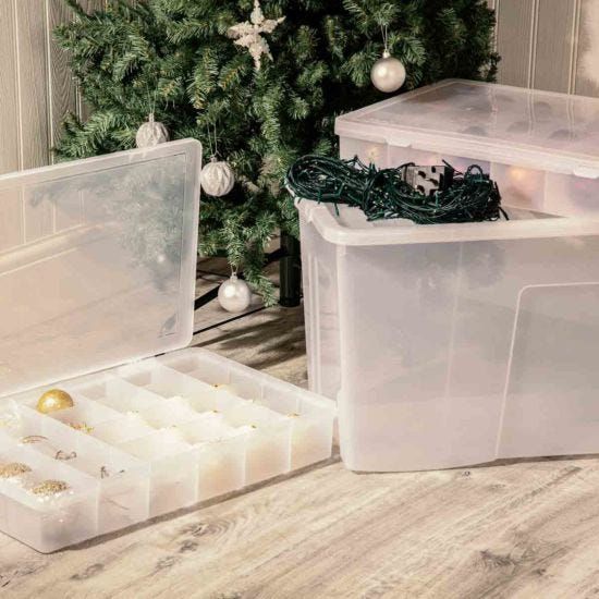 Lot of 2 - Plastic Christmas Ornament Storage Box with 2-Sided