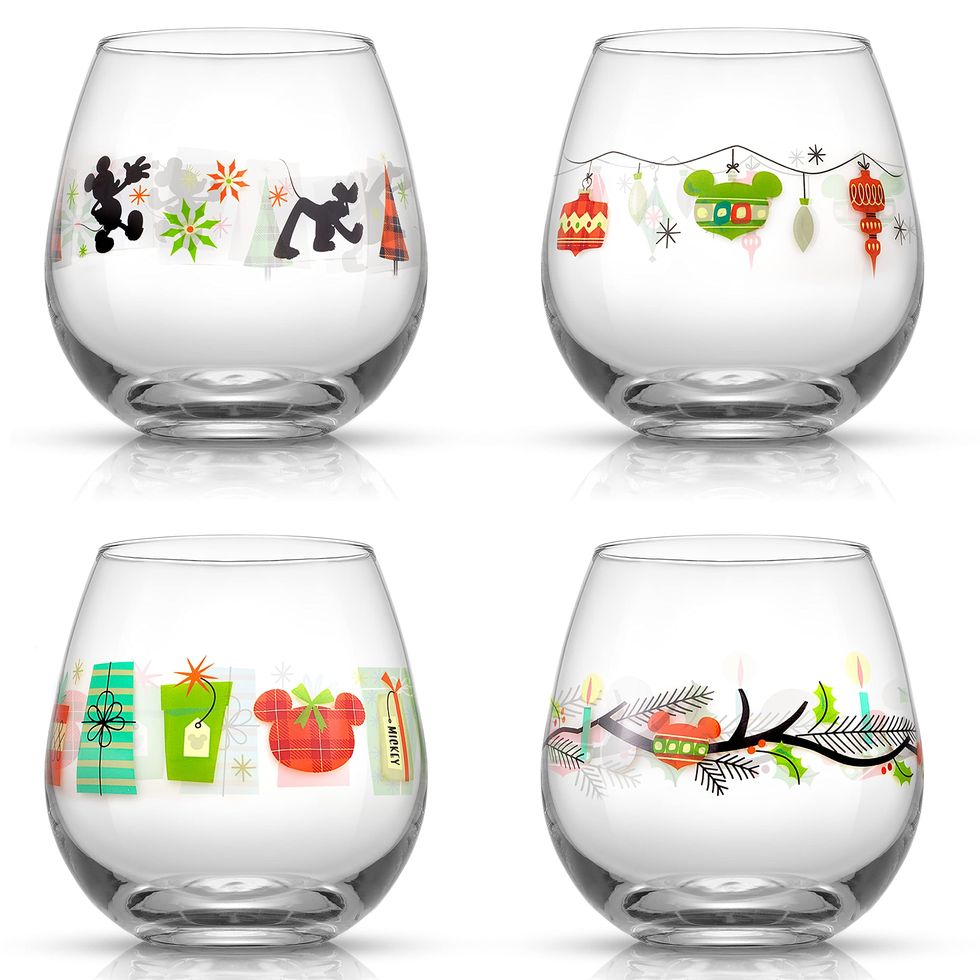 DISNEY MICKEY STEMLESS WINE GLASS~ RHINESTONE MICKEY & MINNIE
