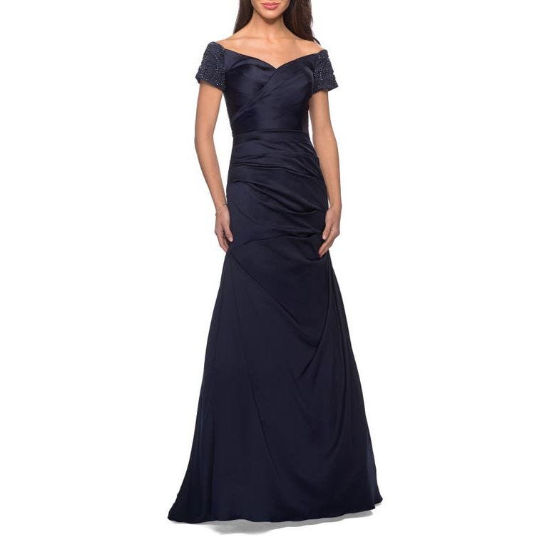 Off the Shoulder Beaded Satin Trumpet Gown Off the Shoulder Beaded Satin Trumpet Gown