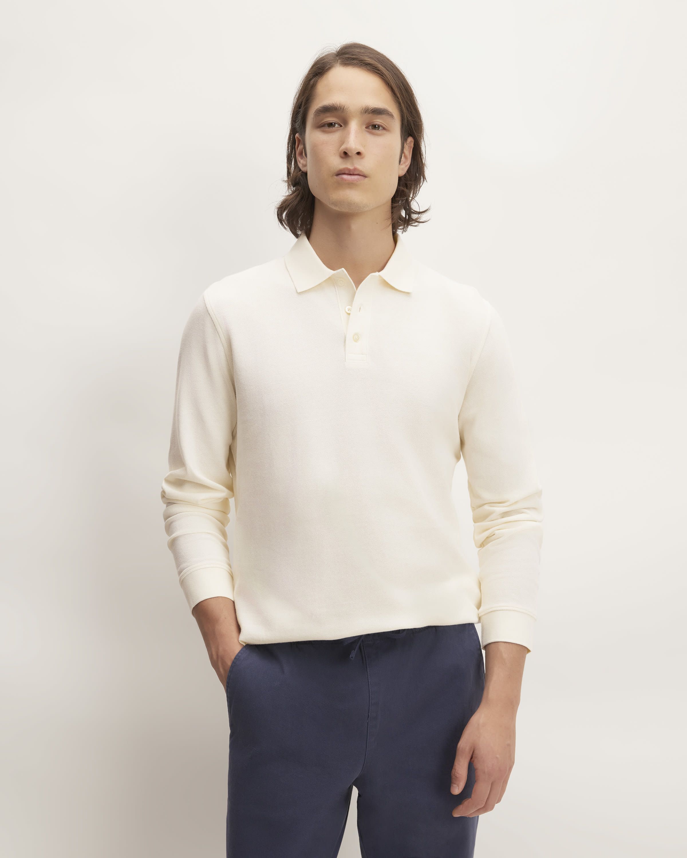 White long clearance sleeve polo top