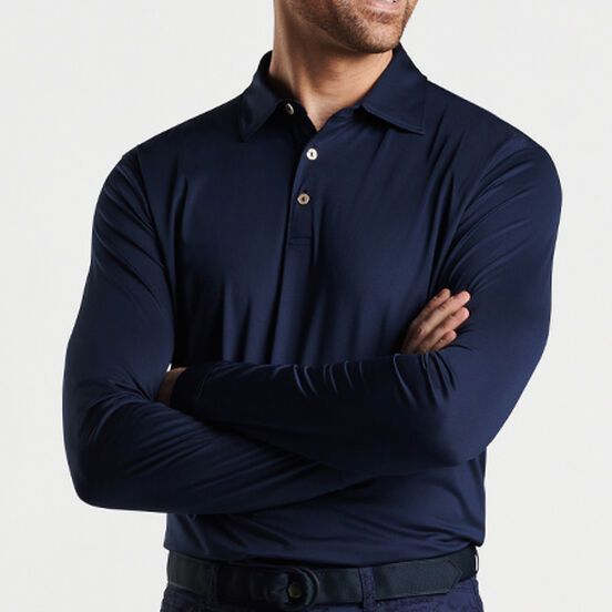 Mens undershirt long sleeve fine rib, Dark blue