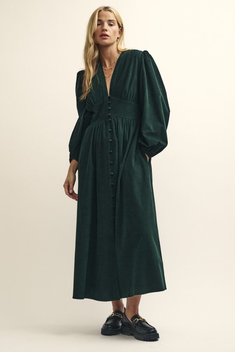 Green Cord Long Sleeve Starlight Midaxi Dress, £85
