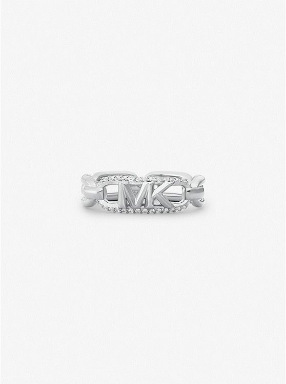 Precious Metal-Plated Sterling Silver Pavé Empire Logo Ring
