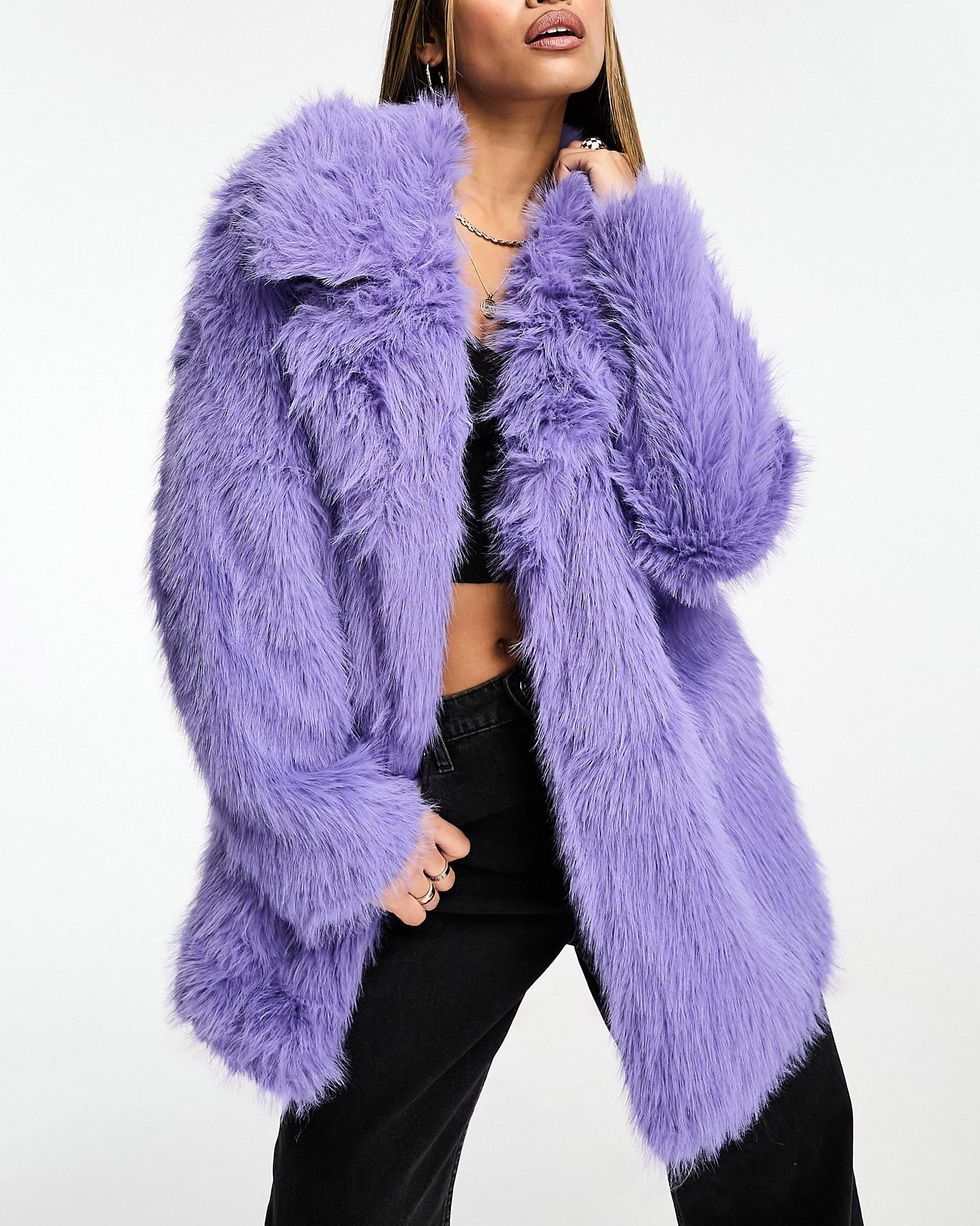 Faux fur short coat in lilac
