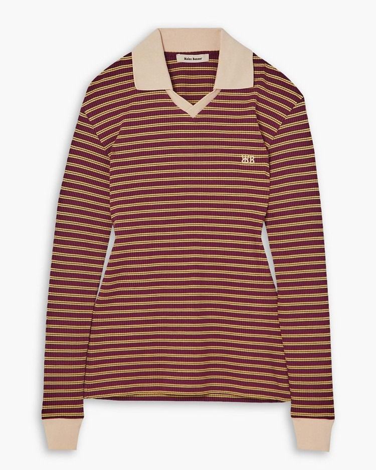 Sonic striped ribbed-knit polo shirt