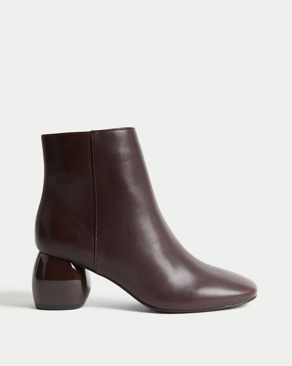 Leather block heel ankle boots