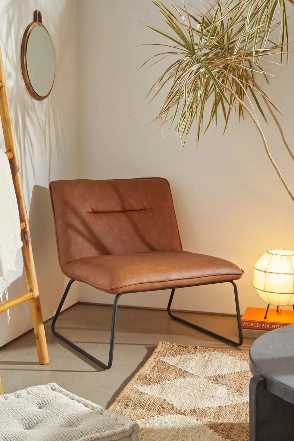 Armless brown outlet leather chair