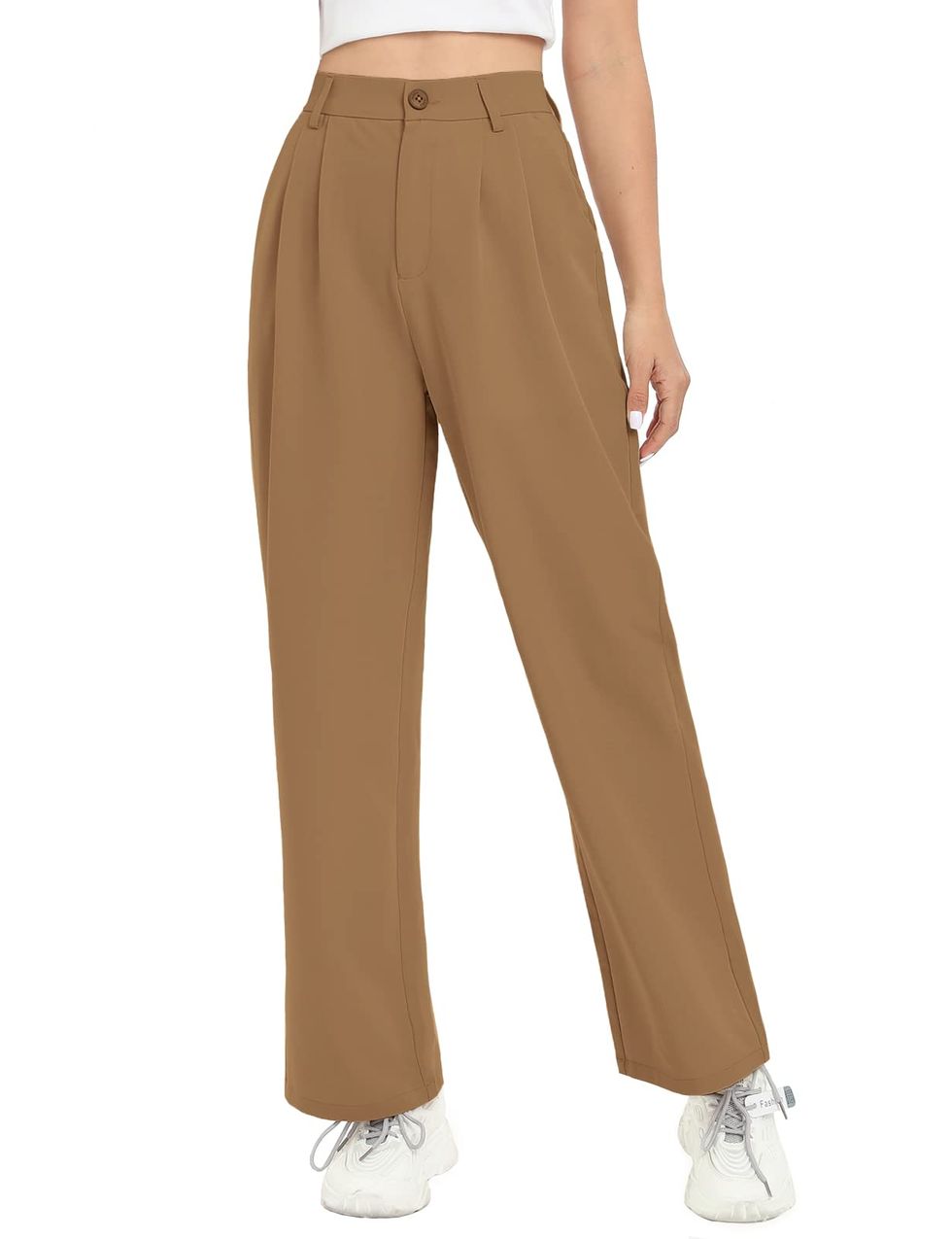 SweatyRocks Women's Elegant High Waist Pleated Pants Button Front Wide Leg Trouser  Pants Dark Green XS at  Women's Clothing store