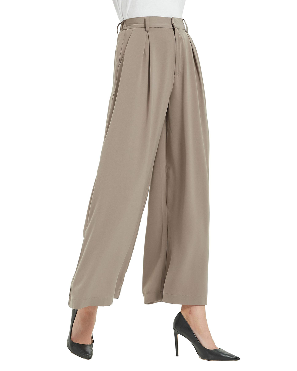 Stretch Twill Cropped Wide Leg Pants Womens High Waist Casual Pant
