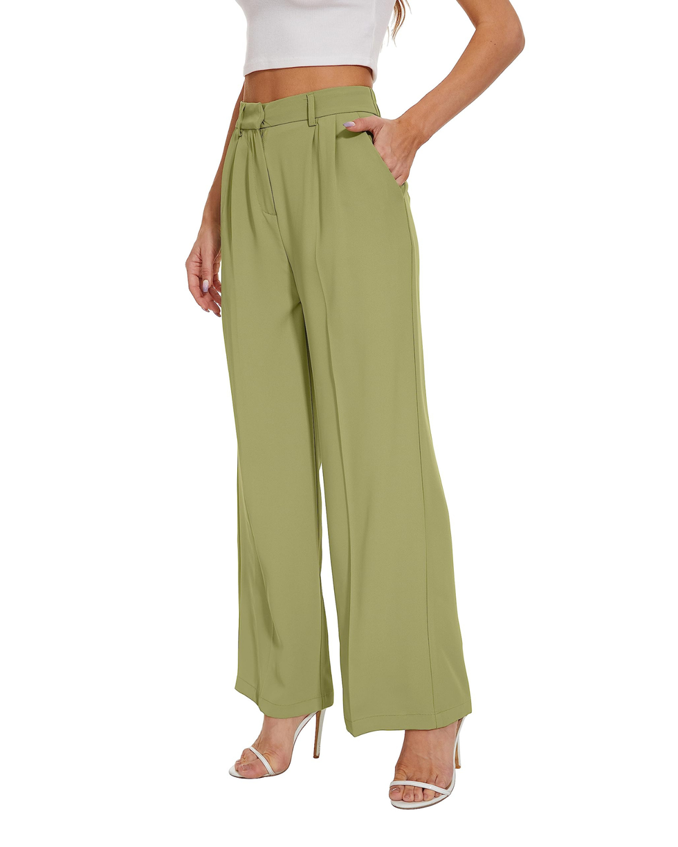 Womens Casual Wide Leg Dress Pants High Elastic Waist Trousers with Pockets  (Olive) : : Everything Else