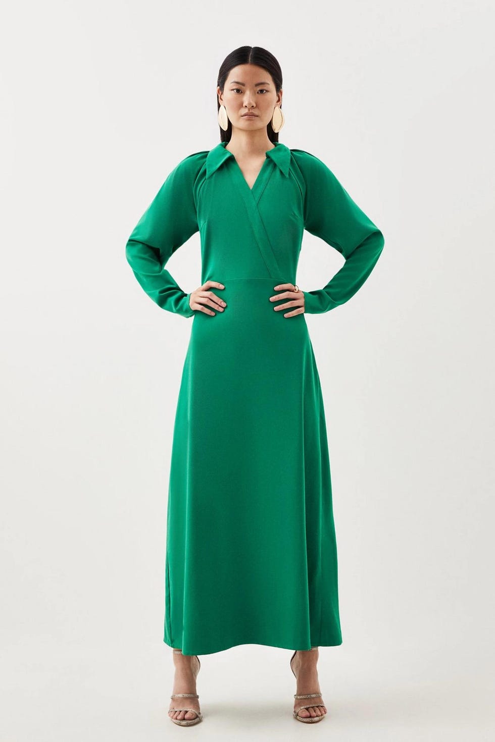 Jersey Crepe Batwing Long Sleeve Maxi Dress