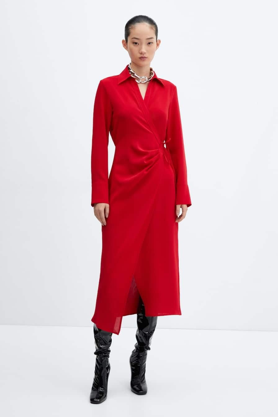 Lorraine Kelly wears red wrap midi dress
