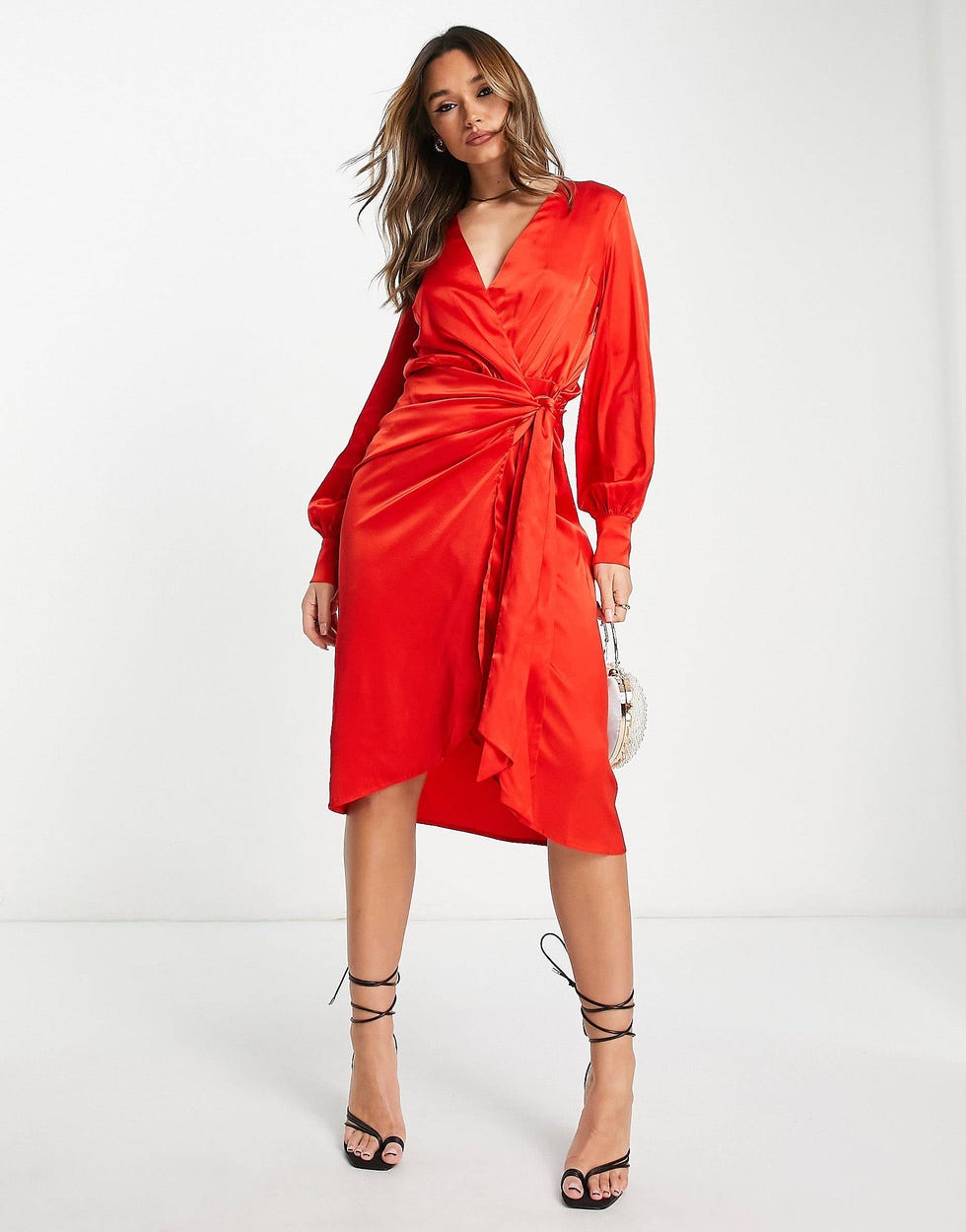 Tie Waist Satin Midi Dress 