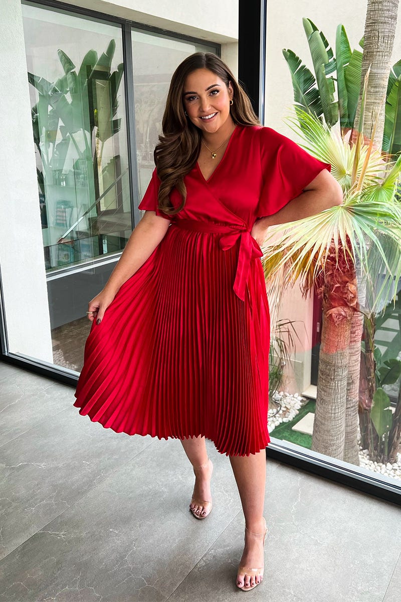 Pleated Wrap Midi Dress