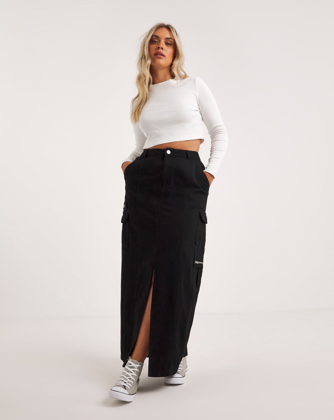 Black denim hotsell cargo skirt