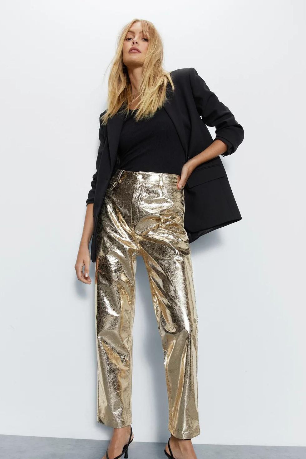 Crackle faux leather straight trouser