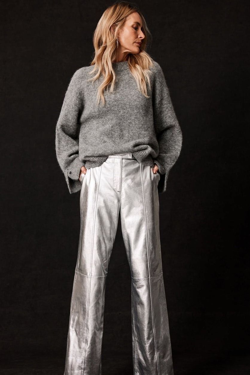 Silver leather wide trousers