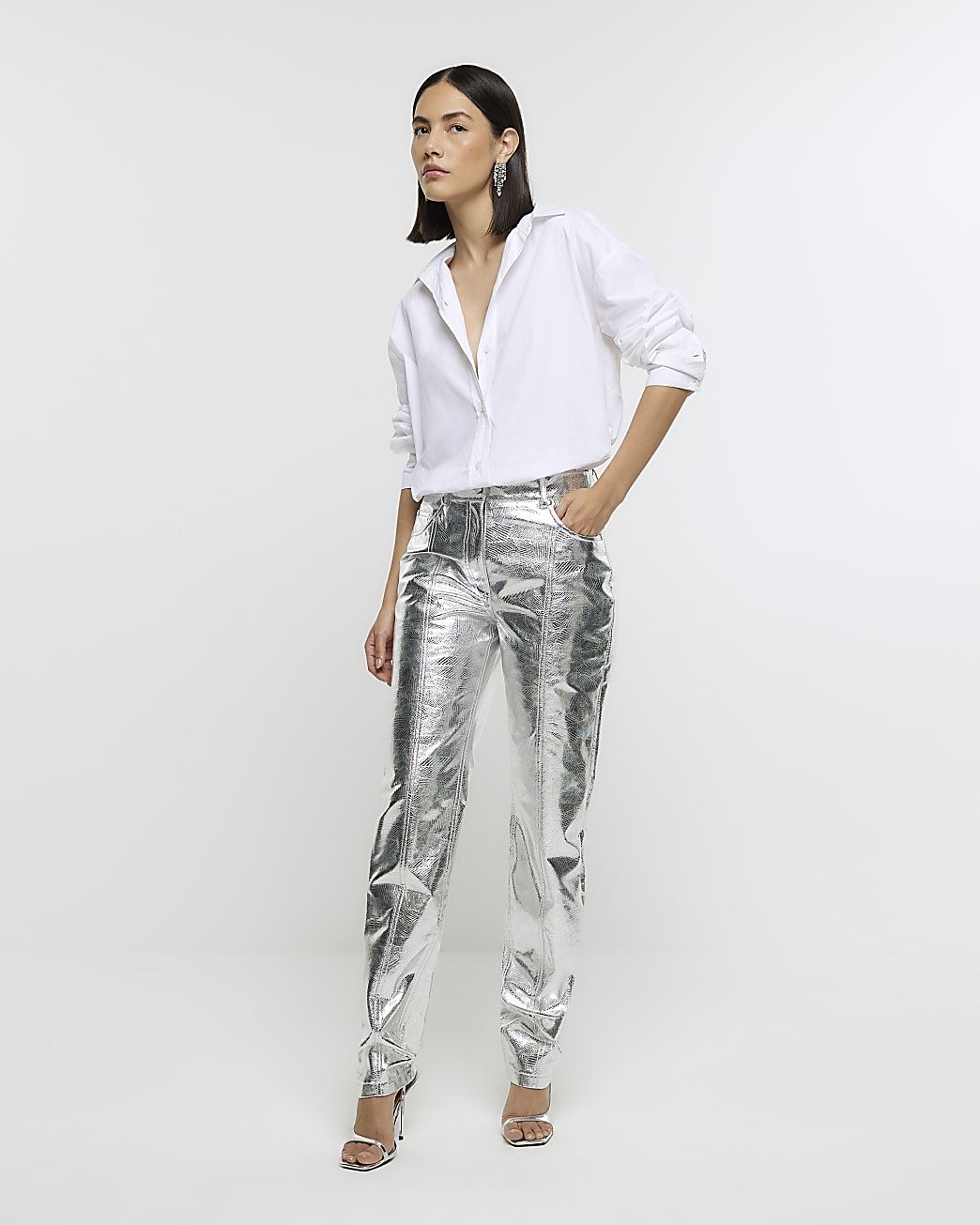 Melt the lady metallic pants silverパンツ