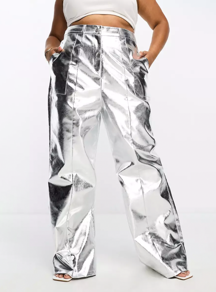 Metallic high-rise straight pants in silver - Rabanne | Mytheresa