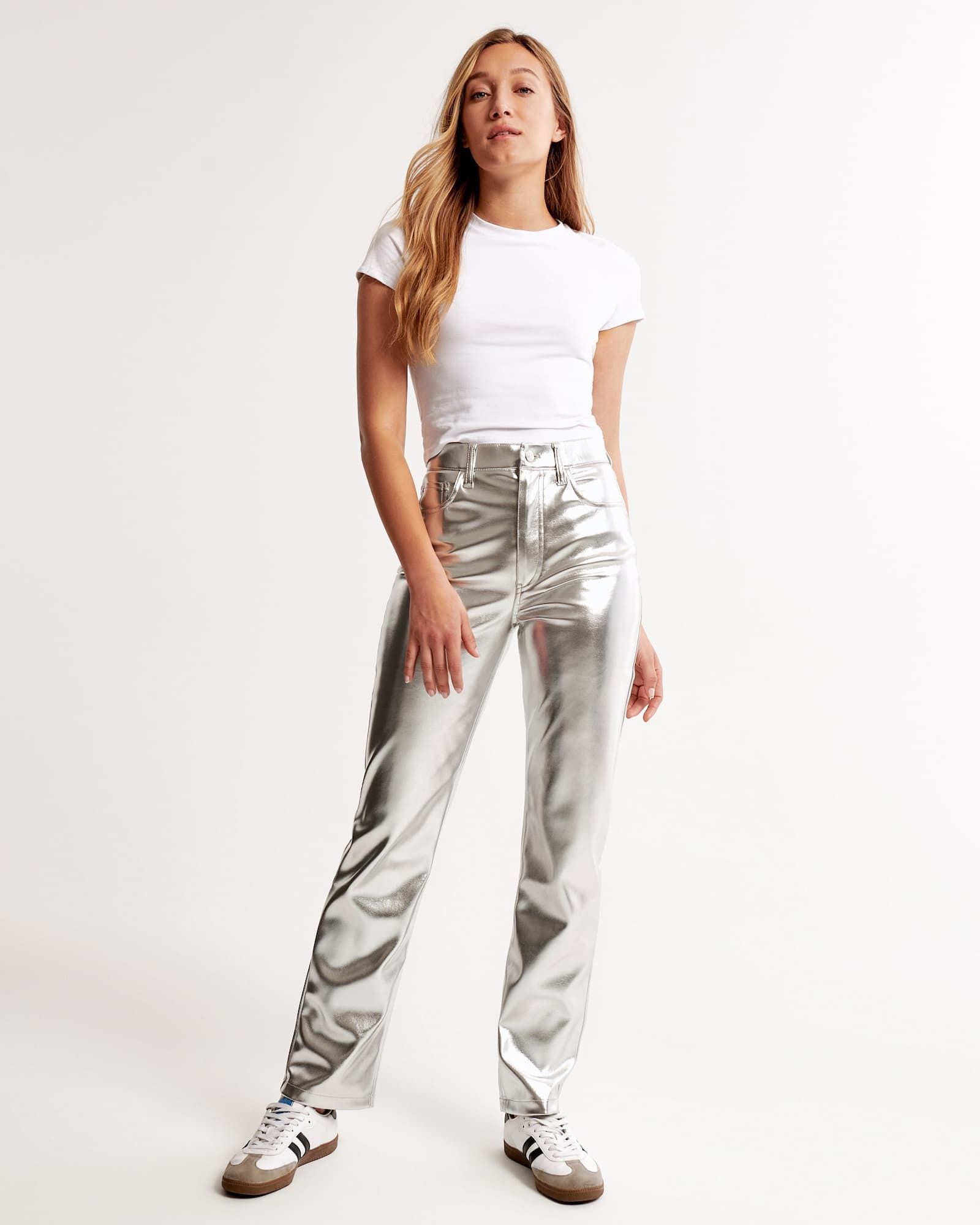 Wide leg metallic clearance trousers