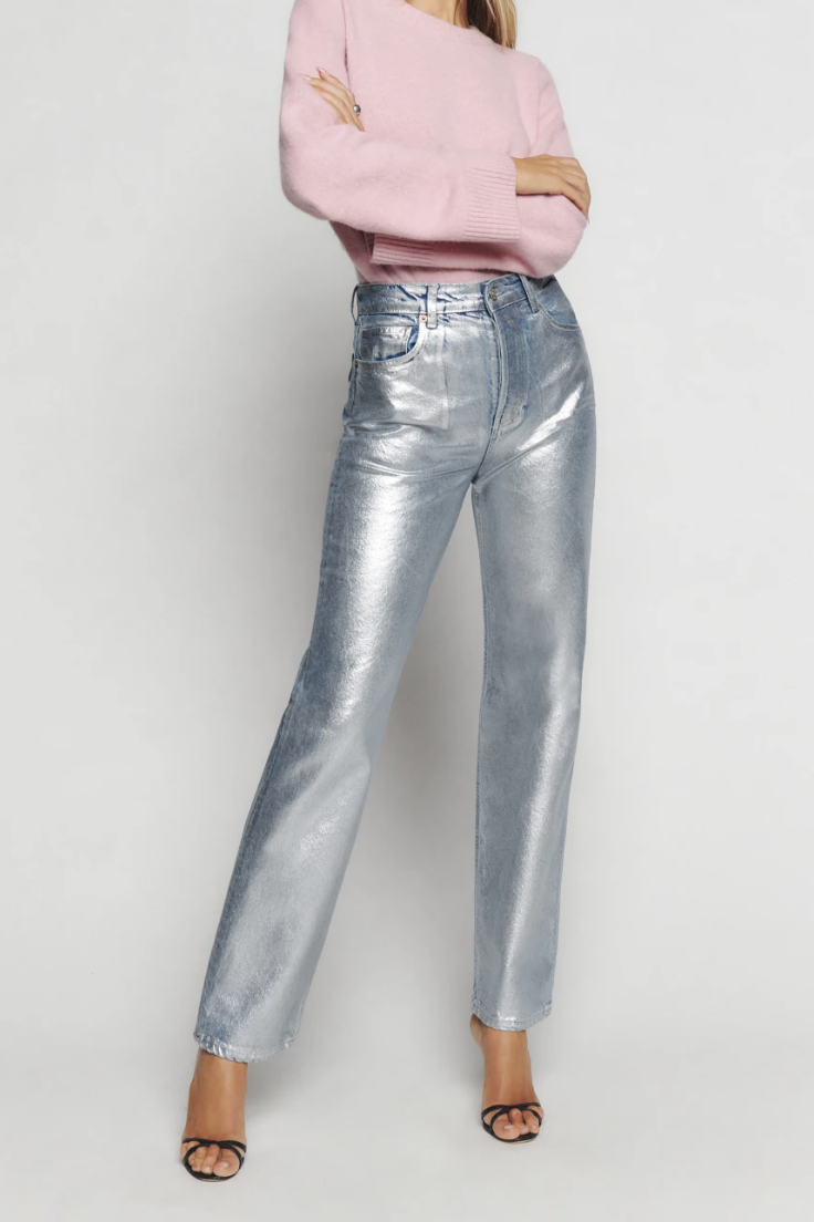 Cynthia high rise coated straight jeans