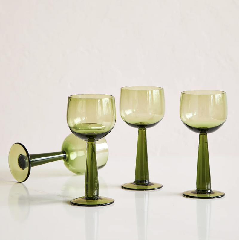 HKliving Set of Four Olive Green Wine Glasses