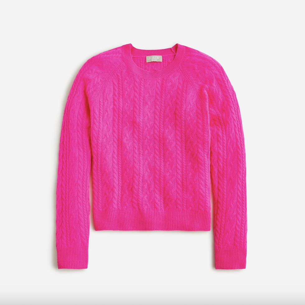 Cashmere Cropped Cable-Knit Crewneck Sweater
