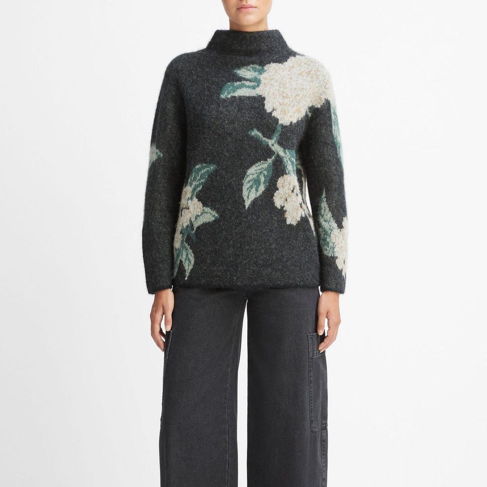 Brushed Floral Funnel Neck Sweater Brushed Floral Funnel Neck Sweater