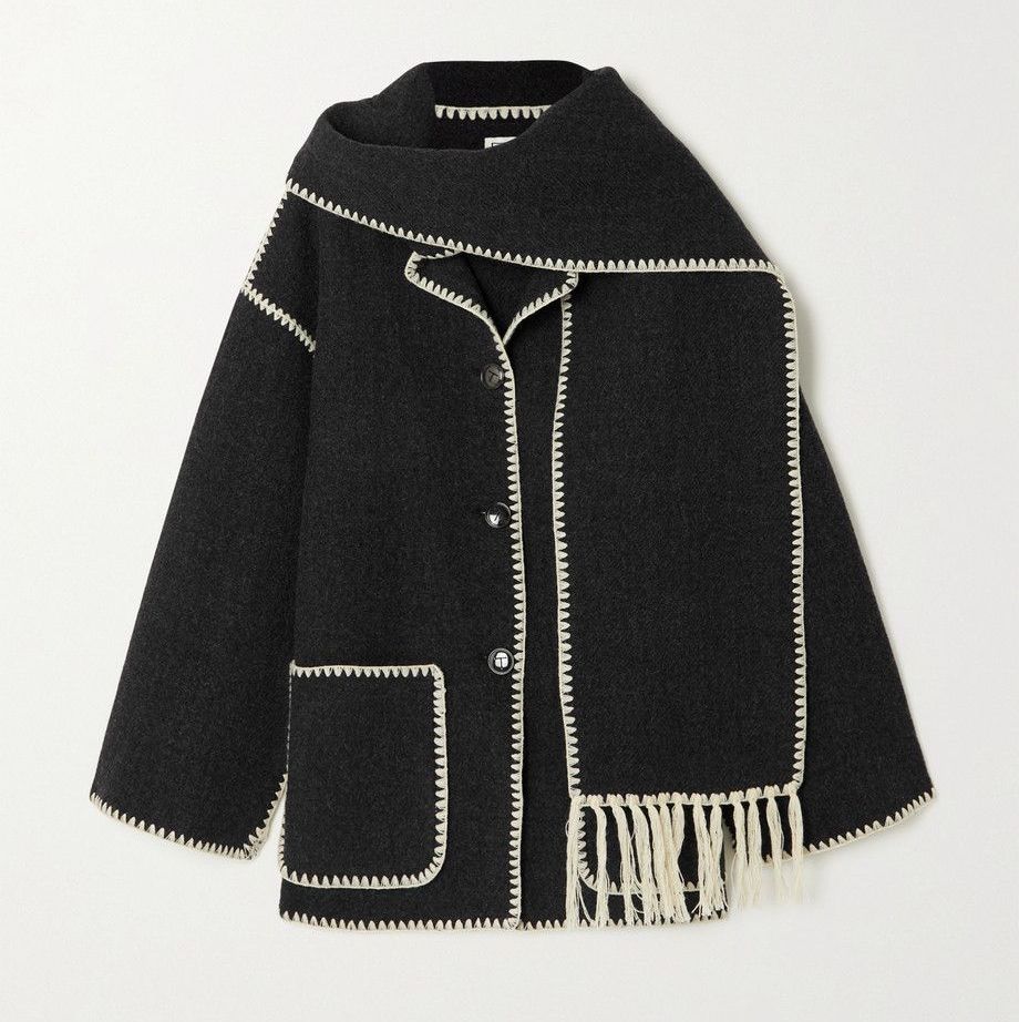 Draped Fringed Wool-Blend Jacket