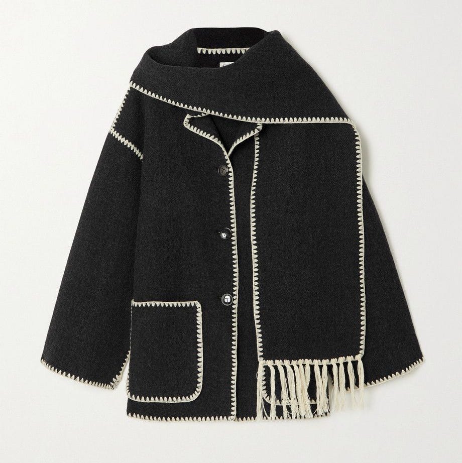 Draped Fringed Wool-Blend Jacket Draped Fringed Wool-Blend Jacket