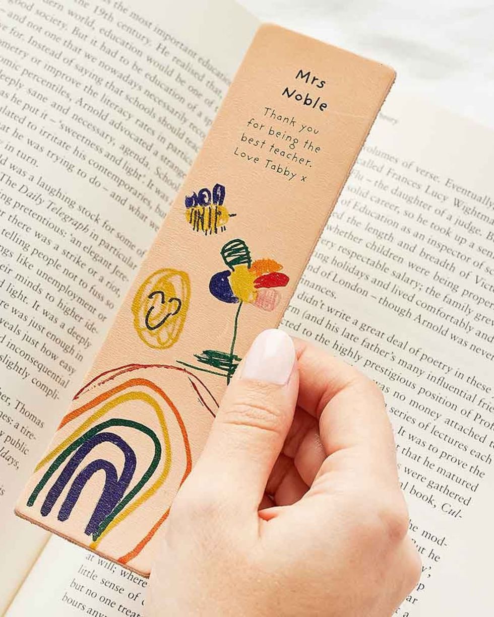 Personalised Child's Drawing Leather Bookmark 