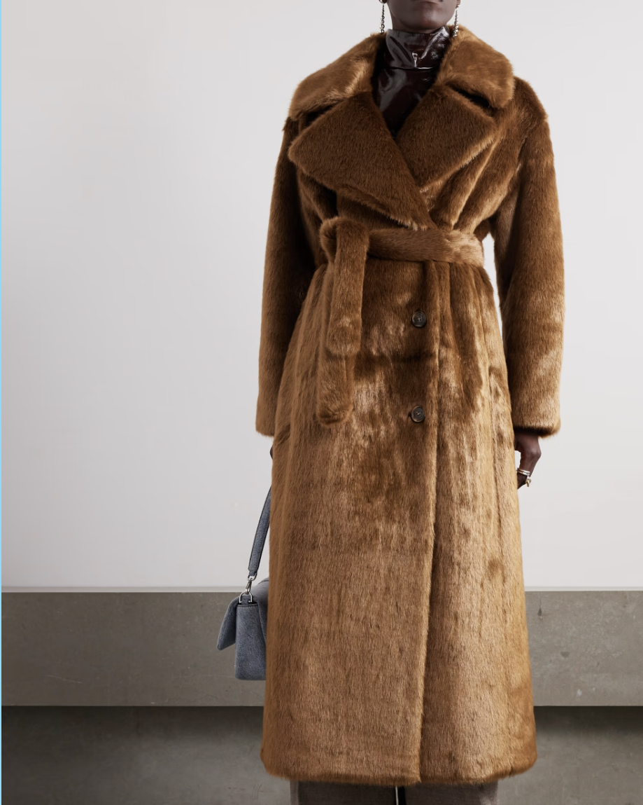 Joni Belted Double-Breasted Faux Fur Coat