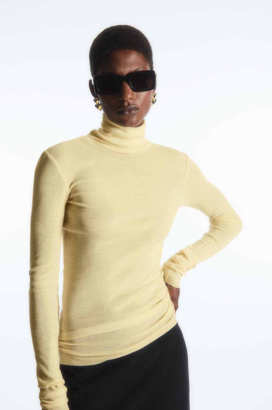 Butter Yellow: Merino Wool Turtleneck Top 