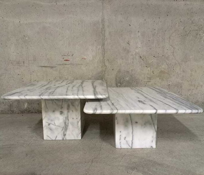 1980s Set of Two Square Marble Coffee Tables