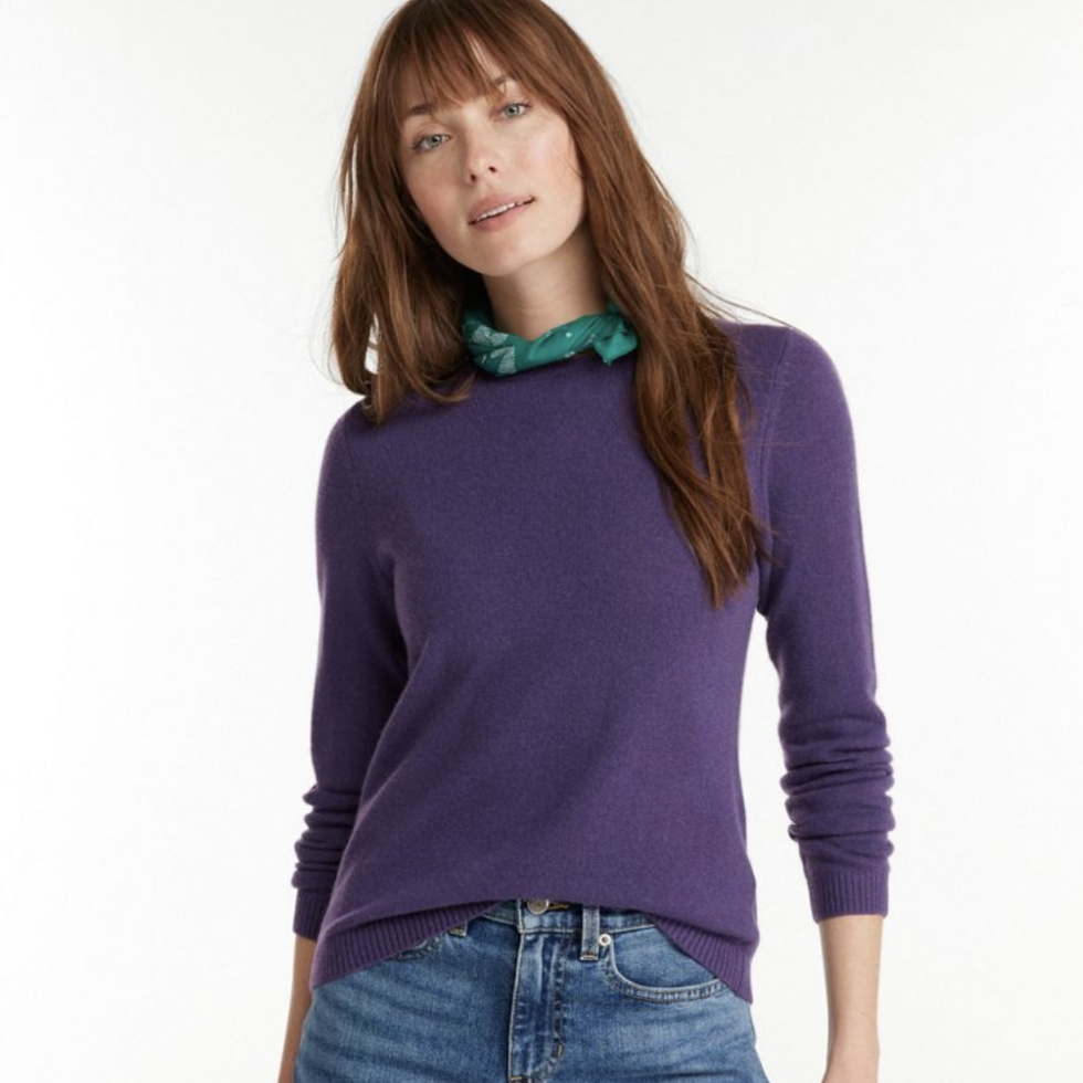 Buy the Womens Purple Knit Crew Neck Long Sleeve Ribbed Pullover