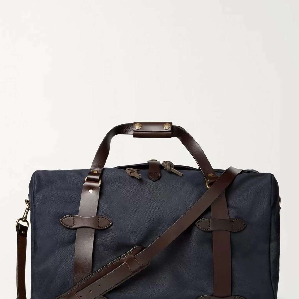 Leather-Trimmed Twill Duffle Bag