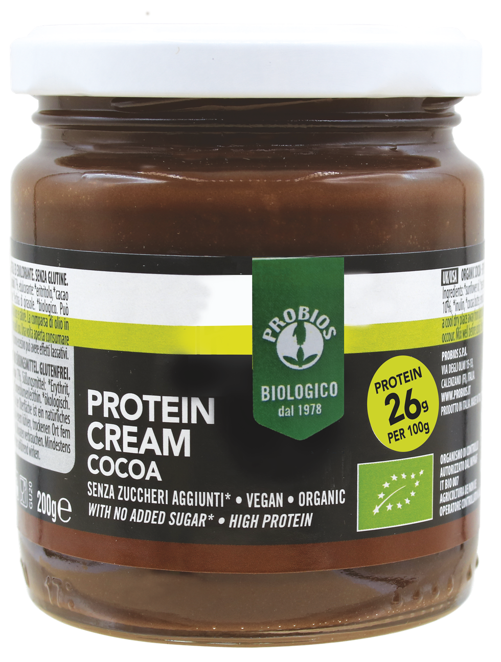 Protein Cream Cocoa BioChampion è una crema spalmabile biologica al cacao ad alto contenuto di proteine. Senza glutine, senza latte e lattosio. È base di arachidi, cacao magro in polvere e proteine dei piselli. 
