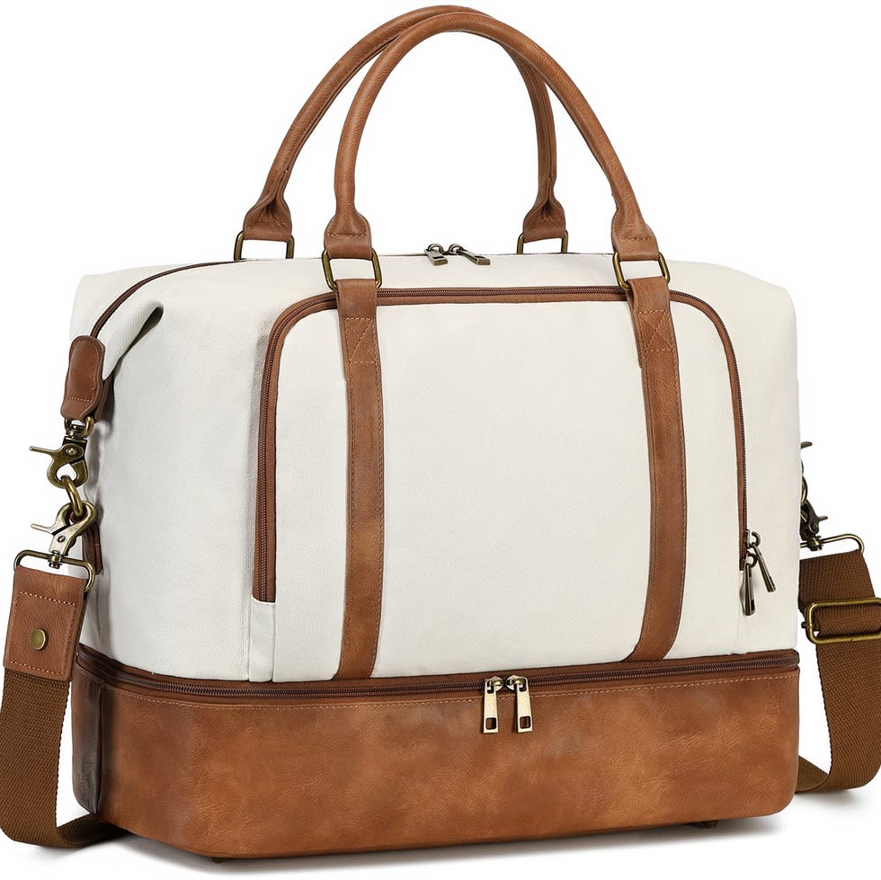 Faux-Leather-Trim Canvas Overnight Bag 