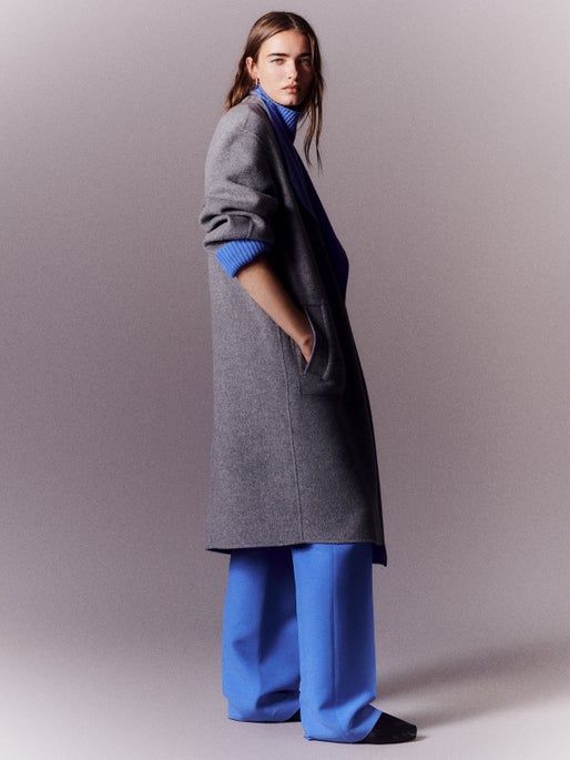 Grey wool outlet coat with belt