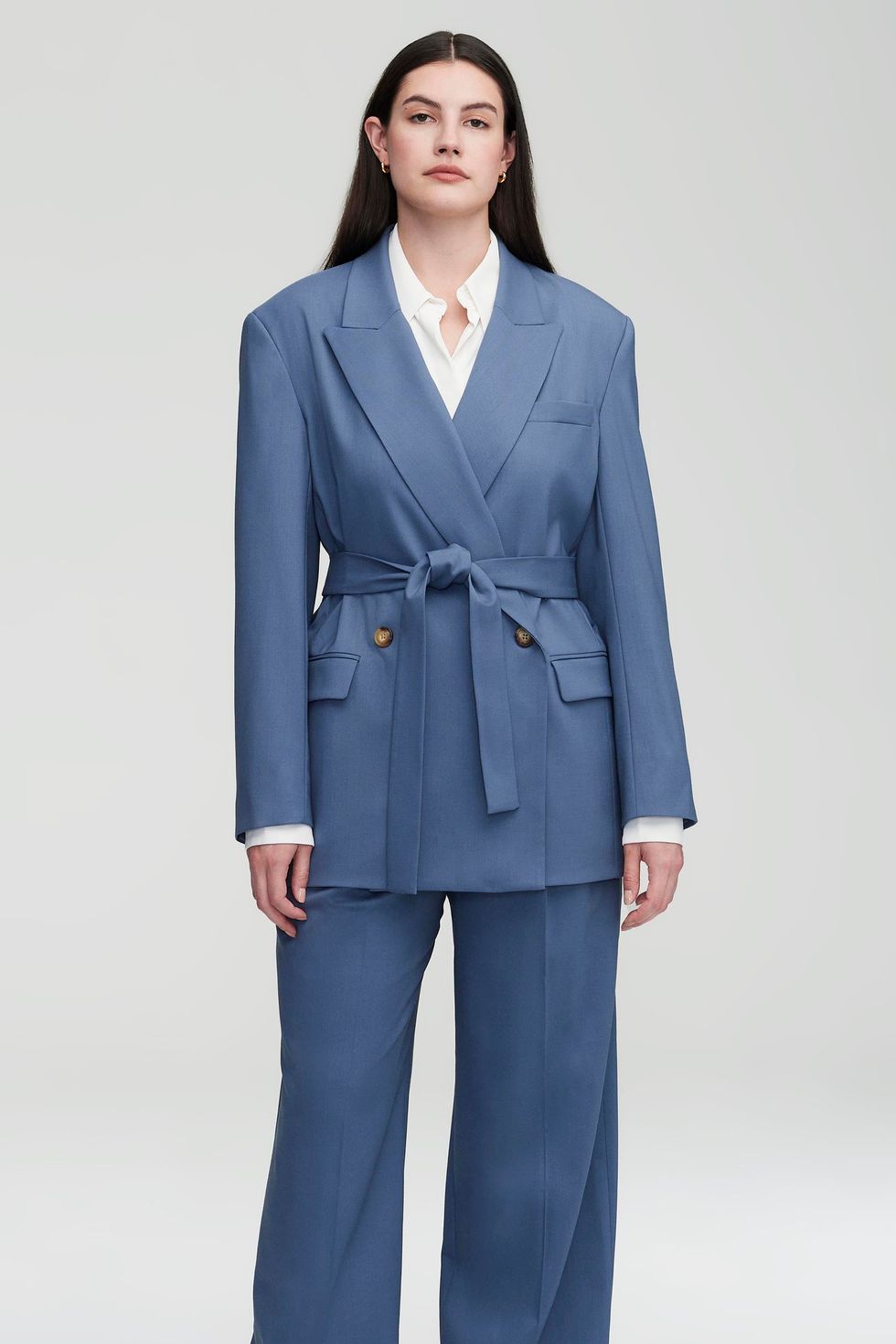Light Blue Womens Blazer Suit, 3-piece Womens Pantsuit Set, Blue